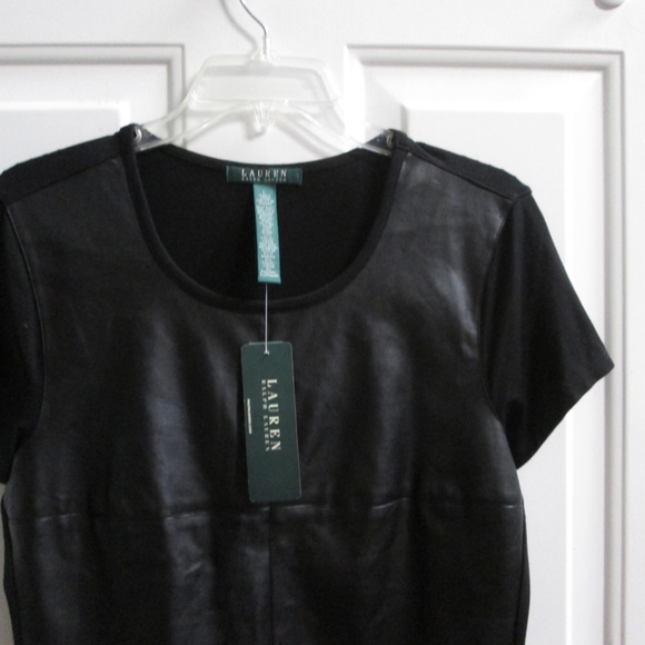 new RALPH LAUREN Black leather  look like pullover blouse Sz - Picture 10 of 14